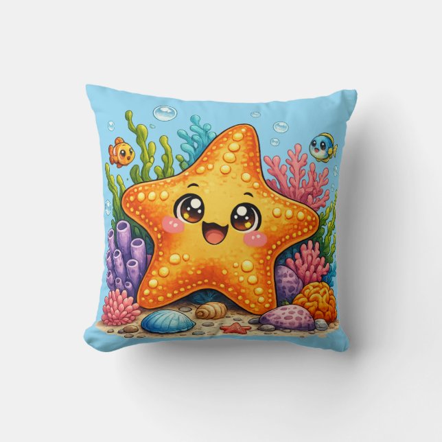 Cute Starfish Kawaii Cushion Pillow (Front)