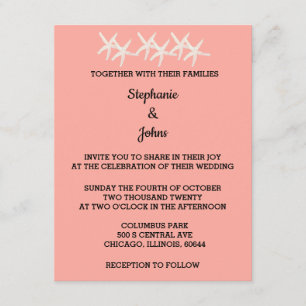 Cute Starfish Patterns White Salmon Orange Wedding Invitation