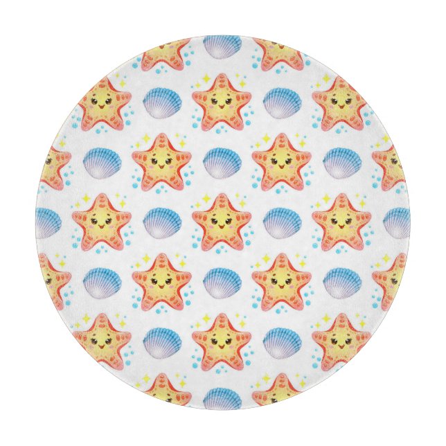 ⭐ Cute Starfish & Seashell Ocean Charm 🌊 Cutting Board (Front)