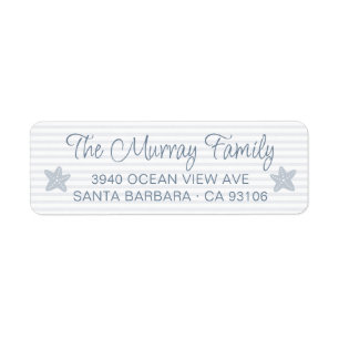 Cute Starfish Stripes Dusty Blue Return Address Label