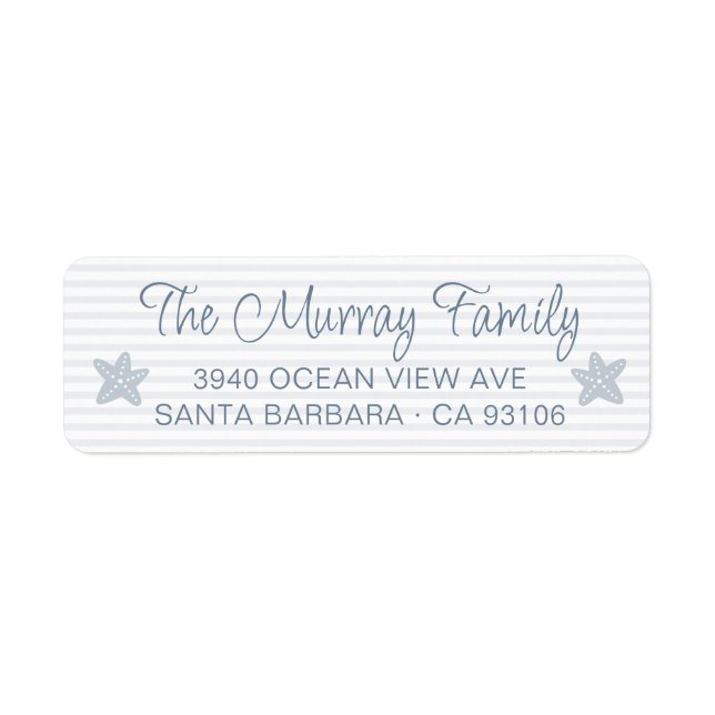 Cute Starfish Stripes Dusty Blue Return Address Label (Front)