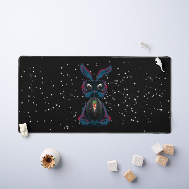 Cute Starlight Eyes Bunny in Yoga Pose Desk Mat (Kids Table)