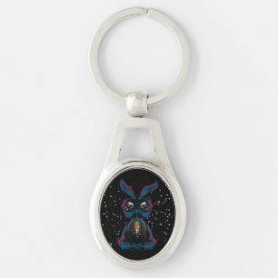 Cute Starlight Eyes Bunny in Yoga Pose Meditation Key Ring