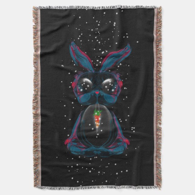 Cute Starlight Eyes Rabbit in Yoga Pose Meditation Throw Blanket (Front Vertical)