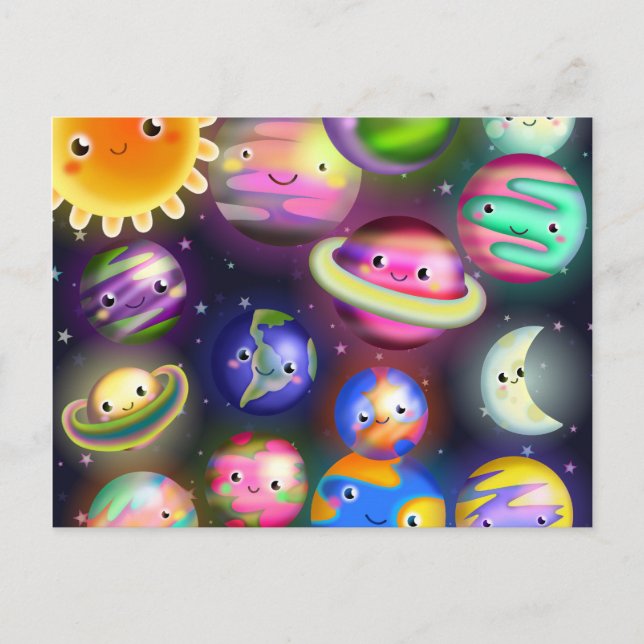 Cute Starry Cosmic Outer Space Planets Postcard (Front)
