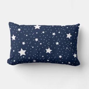 Cute Starry Cosmos Pattern in Navy Blue and White Lumbar Cushion