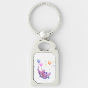 Cute Starry Elephant Flying with Colourful Balloon Key Ring