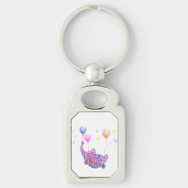 Cute Starry Elephant Flying with Colourful Balloon Key Ring (Front)
