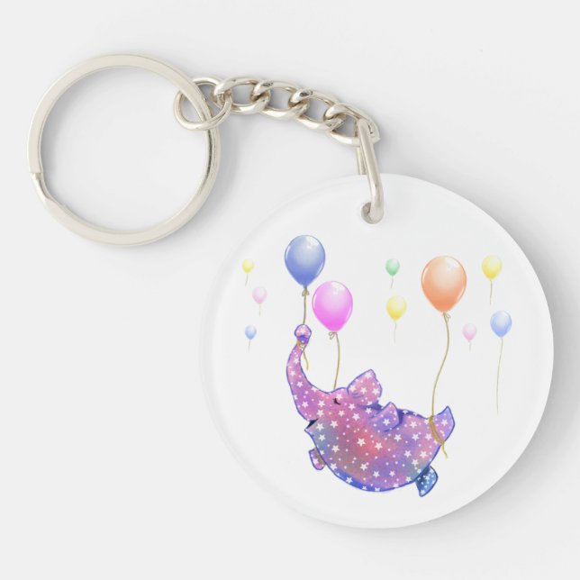 Cute Starry Elephant Flying with Colourful Balloon Key Ring (Front)