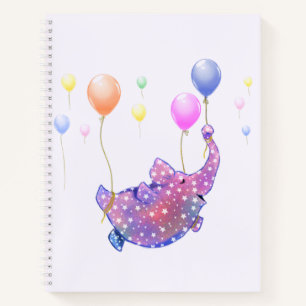 Cute Starry Elephant Flying with Colourful Balloon Notebook
