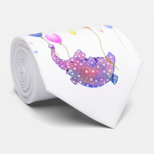 Cute Starry Elephant Flying with Colourful Balloon Tie