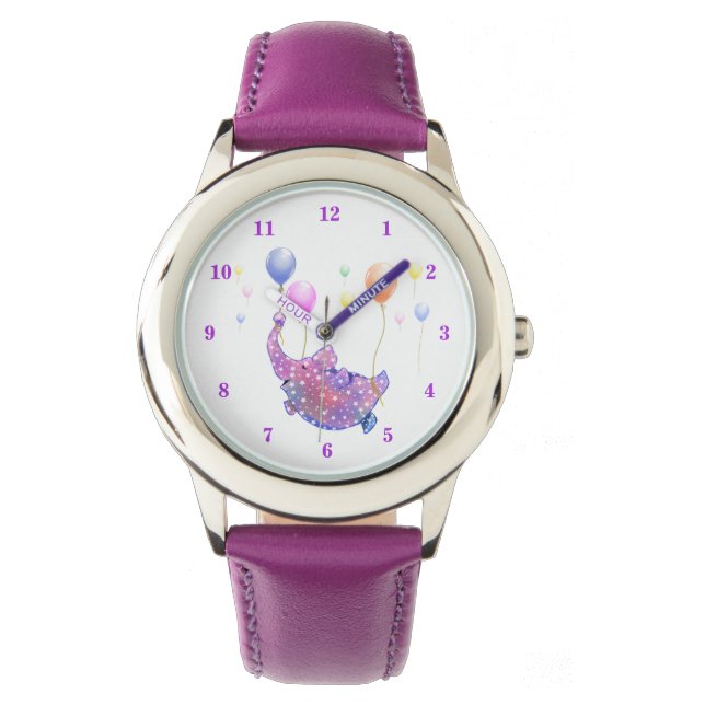 Cute Starry Elephant Flying with Colourful Balloon Watch (Front)