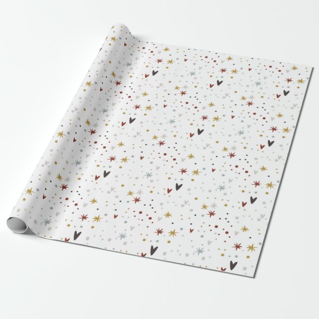 Cute Stars and Hearts Wrapping Paper (Unrolled)