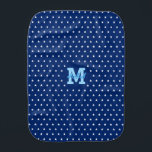 Cute Stars Blue Monogrammed Soft Newborn Infant Burp Cloth<br><div class="desc">Create your own custom, personalised, 100% ultra-soft polyester fleece, gentle on baby’s skin, unique, one-of-a-kind, light blue typography script name initial, stylish white stars pattern on navy blue background, monogrammed baby burp cloth. Simply type in the baby's initial / monogram and name, to customise. Makes a wonderful, custom, personalised gift...</div>