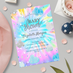 Cute Stars & Clouds Tie Dye Baby Shower  Invitation
