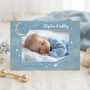 Cute Stars Moon Celestial Newborn Boy Photo Birth Announcement