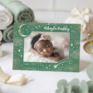 Cute Stars Moon Celestial Newborn Photo Birth Announcement