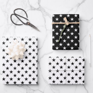 Cute Stars Pattern Black And White Wrapping Paper Sheet