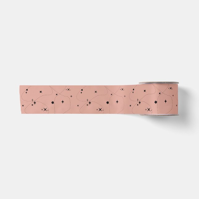 cute stars pattern old rose satin ribbon (Front)