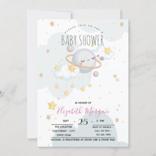 Cute Stars Planet Clouds Baby Shower  Invitation