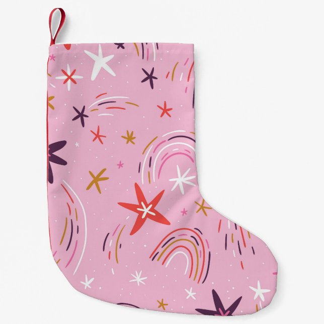 Cute Stars Rainbows Pink Pattern Small Christmas Stocking (Front)