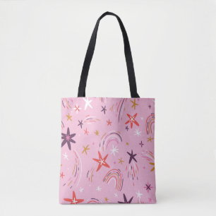 Cute Stars Rainbows Pink Pattern Tote Bag