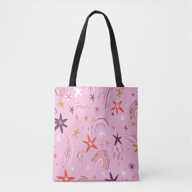 Cute Stars Rainbows Pink Pattern Tote Bag (Front)