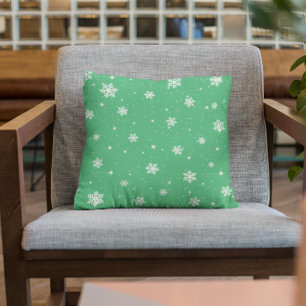 Cute Stars Snowflakes Green Winter Pattern Cushion