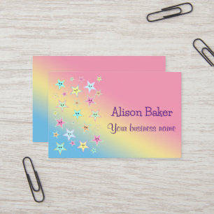 Cute stars with faces in pastel colours      business card