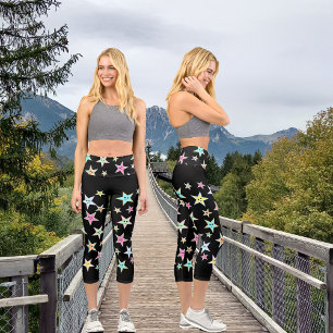Cute stars with faces in pastel colours    capri leggings