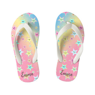 Cute stars with faces in pastel colours kid's thongs
