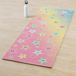 Cute stars with faces in pastel colours    yoga mat