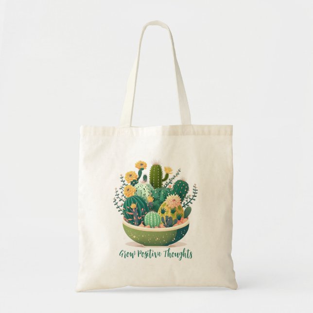 Cute statement cactus and succulent pot tote bag (Front)