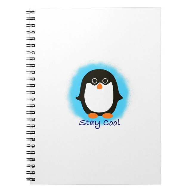Cute Stay Cool Penguin Design Blue Background Notebook (Front)