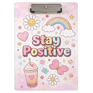 Cute Stay Positive Clipboard – Pastel Aesthetic 