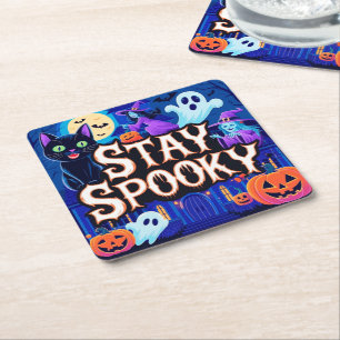 Cute stay spooky halloween square paper coaster