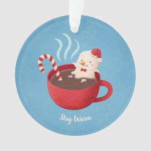 Cute Stay Warm Melting Snowman in Cup Ornament