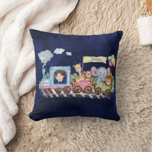 Cute steam train custamizable photo cushion