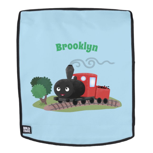 Cute steam train locomotive cartoon illustration backpack (Removable Face)