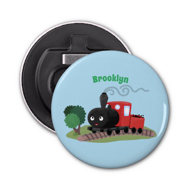 Cute steam train locomotive cartoon illustration bottle opener (Front)
