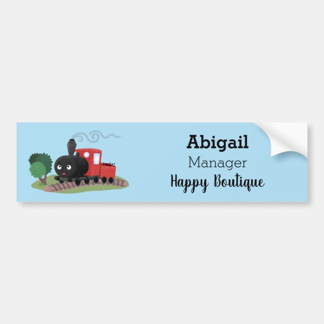 Cute steam train locomotive cartoon illustration bumper sticker (Front)