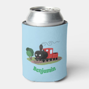 Cute steam train locomotive cartoon illustration can cooler