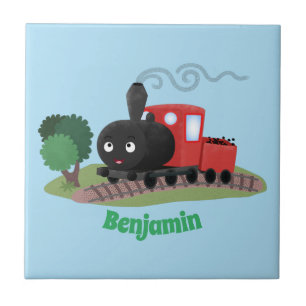 Cute steam train locomotive cartoon illustration ceramic tile