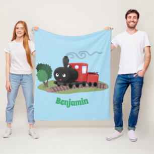 Cute steam train locomotive cartoon illustration fleece blanket