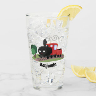 Cute steam train locomotive cartoon illustration glass