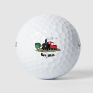 Cute steam train locomotive cartoon illustration golf balls