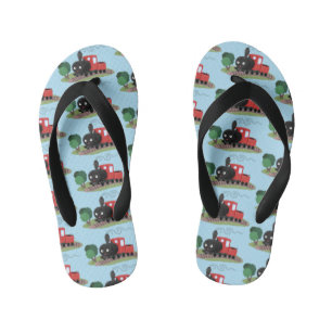 Cute steam train locomotive cartoon illustration kid's thongs