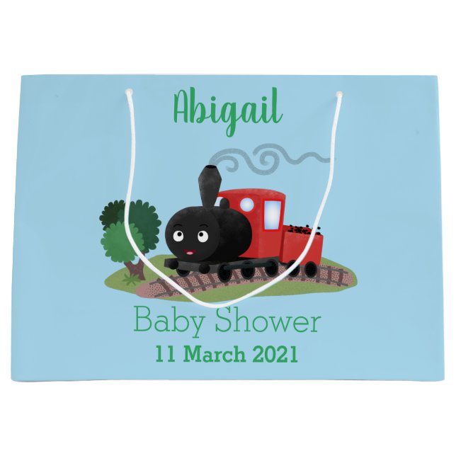 Cute steam train locomotive cartoon illustration large gift bag (Front)