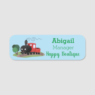 Cute steam train locomotive cartoon illustration name tag