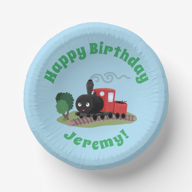 Cute steam train locomotive cartoon illustration paper plate (Front)